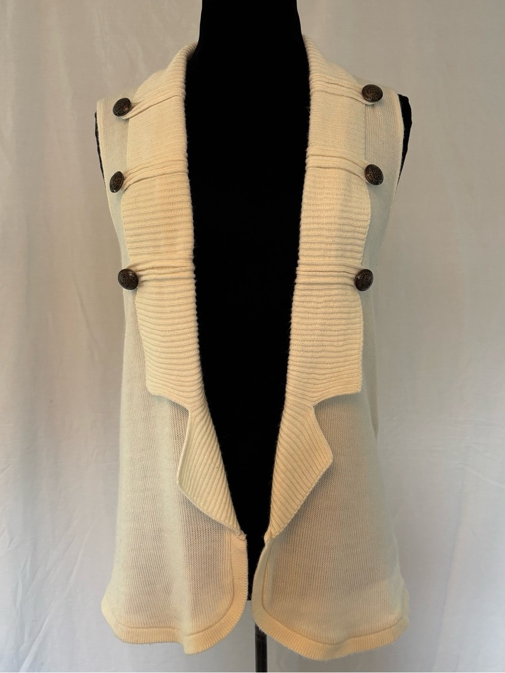 Suzy Shier Cream Knit Vest Cardigan Quiet Luxury Coastal Grandmother L